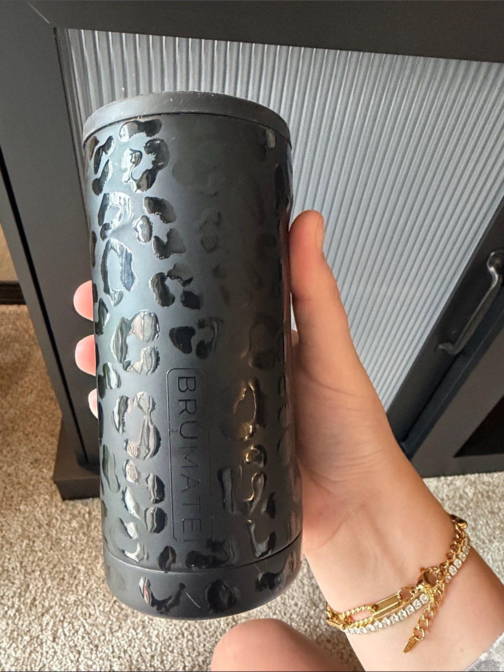 Black Leopard Stainless Koozie for slim cans 12oz - Sleek Matte Finish - Picture 4 of 4